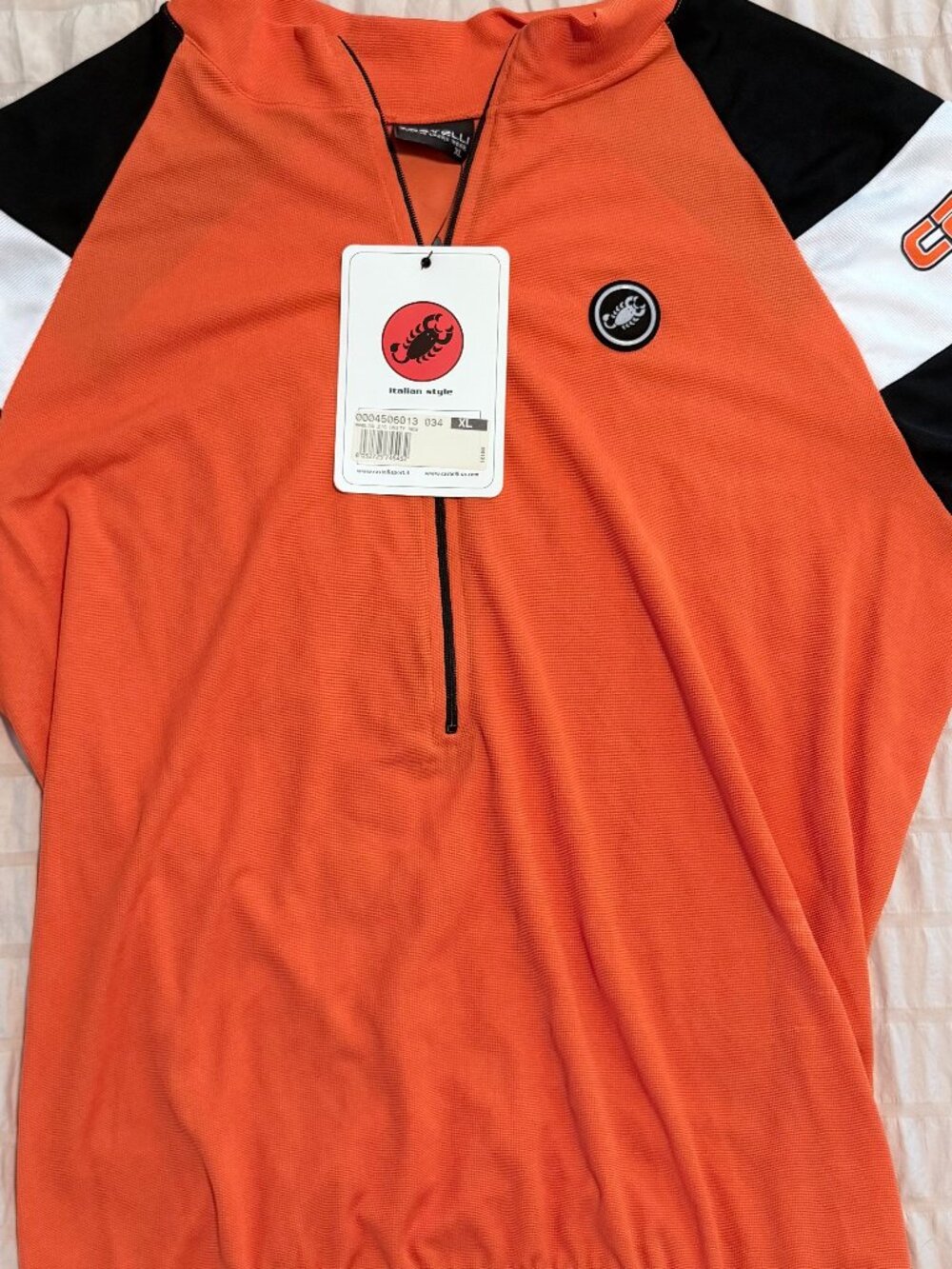 NWT Castelli Men’s XL Cycling Jersey Orange Black Short Sleeve Half Zip